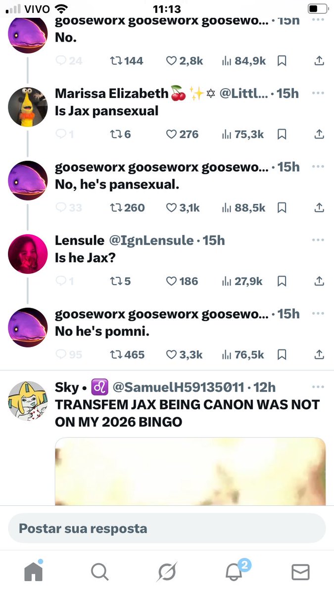 zaradobura's tweet image. EXTRA, EXTRA! CRIADORA DE CIRCO DIGITAL CONFIRMA QUE JAX É LGBTQIAP+
Quais letras? ….. TODAS.