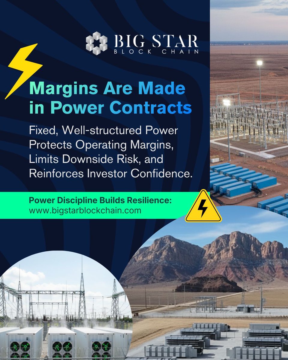 BigStarMining's tweet image. Markets fluctuate, but power contracts endure. In infrastructure investing, long-term value is anchored by certainty in energy costs and supply. ⚡

🔗 Learn how disciplined power strategy underpins resilient infrastructure at bigstarblockchain.com 

#MarginProtection