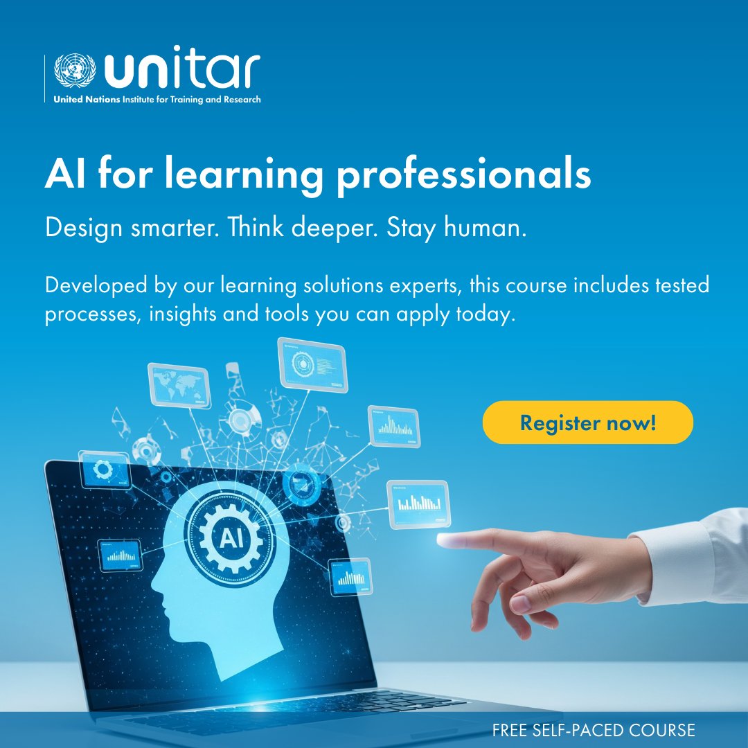 UNITAR's tweet image. You design learning experiences that matter, but AI still feels like noise?

AI for Learning Professionals helps you design smarter, keep your voice, and use AI responsibly.

Enrol now 🔗 learningsolutions.unitar.org/ai-course 

#UNITAR #EthicalAI #LearningDesign