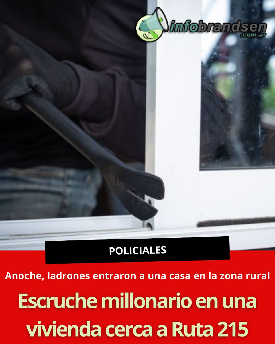 Escruche millonario en una vivienda cerca a Ruta 215
Anoche, ladrones ingresaron a una casa en cercanías a OvoBrand y se llevaron una cuantiosa suma de dinero.

+info 👇🏼👇🏼👇🏼

infobrandsen.com.ar/2026/02/13/esc…