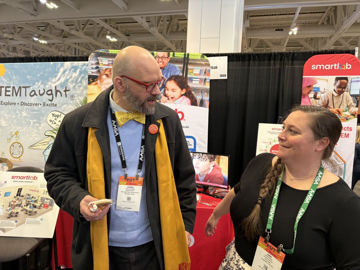 Joyful convo about #STEMIdentity+ with Wrangell’s Superintendent Garrett - come connect with us in Booth 1050 🤠 #NCE2026 <a href="/AASAHQ/">AASA</a> <a href="/SmartLab_tweets/">SmartLab</a> <a href="/ChaosofJewels/">Julie Estes</a>