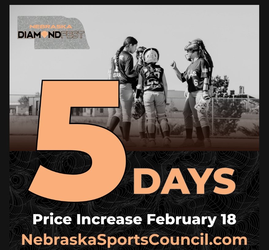 📢 Calling all youth fast-pitch softball coaches 🚨 
Don’t wait until the last minute to register for DiamondFest in Kearney, NE! Prices increase on February 18 at 11:59 PM.
nebraskasportscouncil.com/nebraska-diamo…