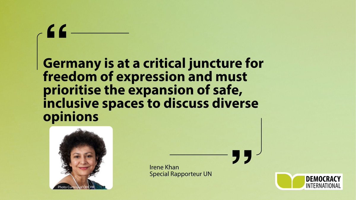 democracy_intl's tweet image. UN Special Rapporteur Irene Khan visited our office, warning of rising hate speech and shrinking civic space in Germany. Lawful speech must be met with debate, not censorship. We need a pluralistic civic space.
Read more: lnkd.in/egeFXKdV
#FreedomOfExpression #CivicSpace