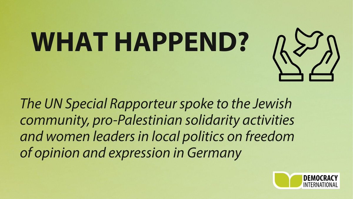democracy_intl's tweet image. UN Special Rapporteur Irene Khan visited our office, warning of rising hate speech and shrinking civic space in Germany. Lawful speech must be met with debate, not censorship. We need a pluralistic civic space.
Read more: lnkd.in/egeFXKdV
#FreedomOfExpression #CivicSpace