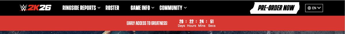 #WWE2K26 LOOKS LIKE 2K IS SLOWLY UPDATING THEIR WEBSITE — THEY ADDED THIS COUNTDOWN TODAY. 👀⏳🔥 

HOPEFULLY THEY SHOW THE FULL ROSTER TODAY SINCE THEY’RE STARTING TO UPDATE THEIR WEBSITE. 👀