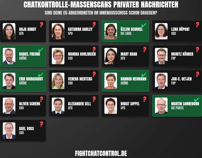 echo_pbreyer's tweet image. 🇩🇪💪 Erfreulich: 🔒 Grüne/Piraten/Linke/Die PARTEI beantragen Ende der #Chatkontrolle 1.0-Massenscans! ✅🔥
Jetzt müssen wir die LIBE-Mehrheit dafür gewinnen – das ist unsere Chance!
Frag deine Abgeordneten: Sind Sie für oder gegen #Chatkontrolle? ✊⚡
fightchatcontrol.de