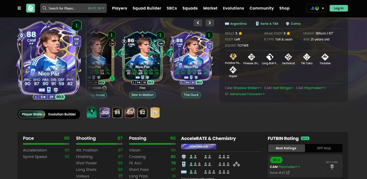 EVO DE NICO PAZ! MU TOP 

futbin.com/26/player/2018…