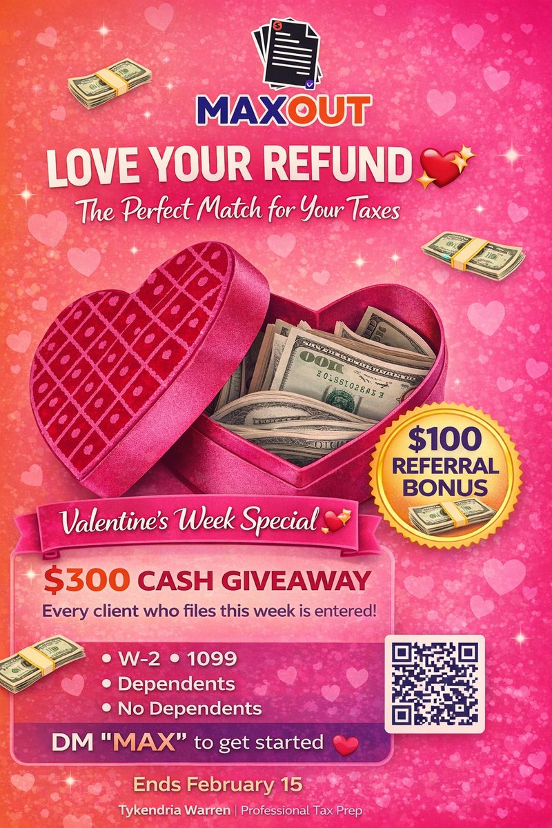 tykendriaaa's tweet photo. 💰 Refund season is moving.

The earlier you file = the earlier you get paid.

IRS is already processing returns… don’t wait until March when you could’ve filed today.

❤️ $300 Cash Giveaway ends February 15
💵 $100 per referral still active

Text/Call 769-567-5159 today! https://t.co/1jfqA8OMQ0