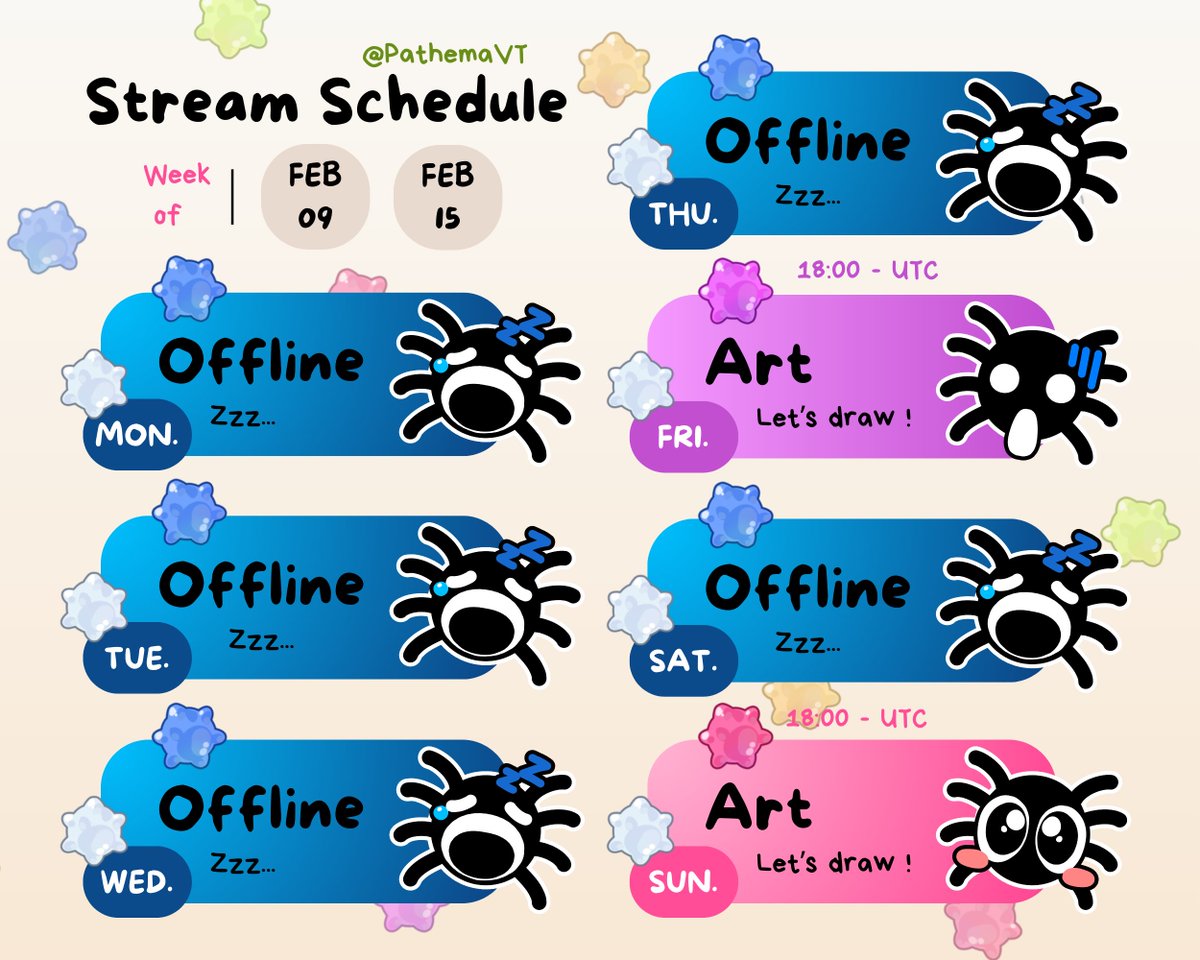 Here's a very VERY late schedule but take it anyway!! Tonight we ART!