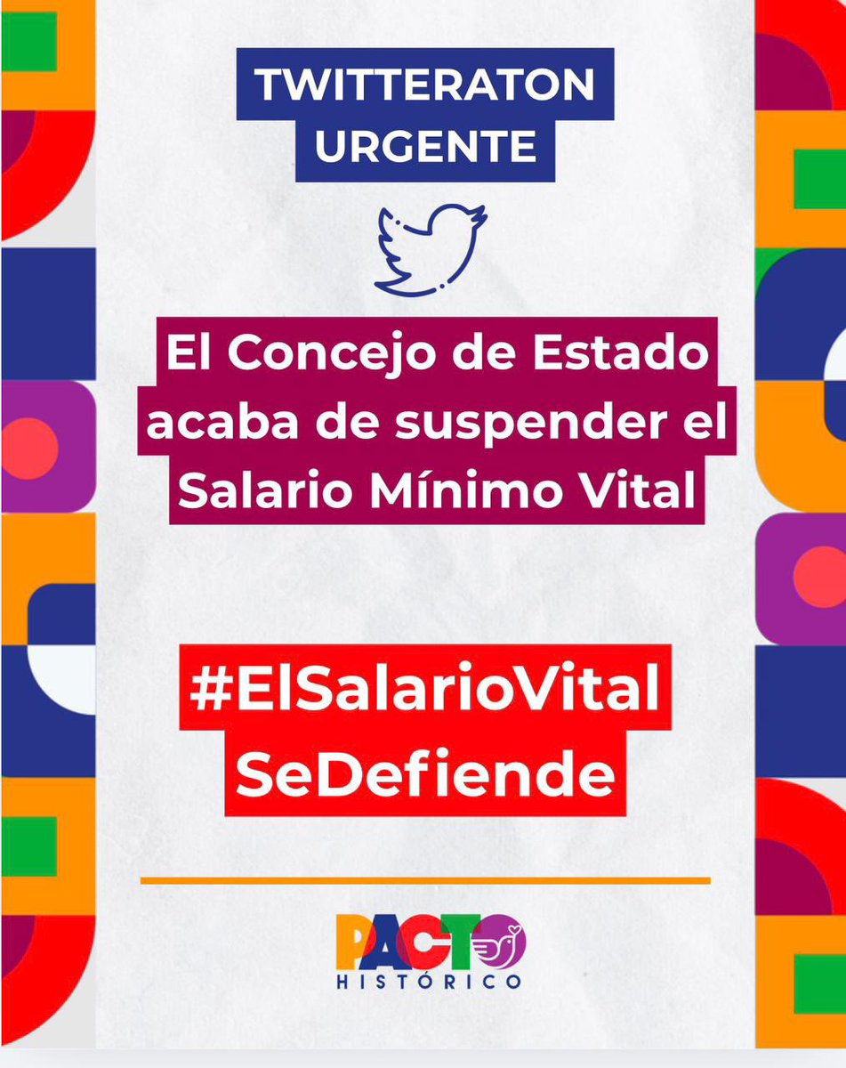 #ElSalarioVitalSeDefiende

Rechazamos con absoluta firmeza la decisión del Consejo de Estado de suspender el decreto que fijó el salario mínimo para 2026. Convocamos a la movilización popular pacífica y democrática en todo el país para rechazar esta medida y defender las