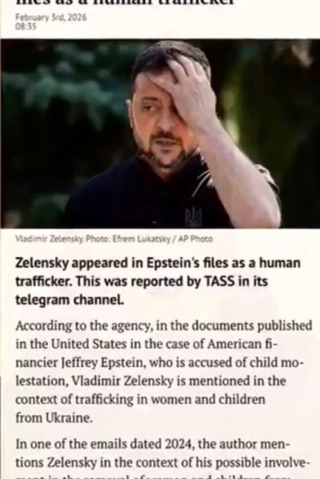 Zelenskij nei file di Epstein risulta essere un mercante di esseri umani !
Adesso capite perché continuava a chiedere bambini ai russi?

Un avviso per la nostra Premier...
Il mondo conosce lo schifo che c'è dietro a questo essere mostruoso.
La smetta di abbracciarlo pubblicamente