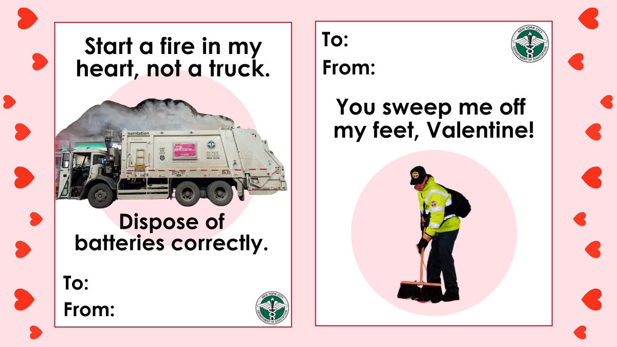 NYCSanitation's tweet photo. Tomorrow is Valentine’s Day!

Still need a valentine for that special someone?

We can help! ❤️ https://t.co/4Js3MJzKRc