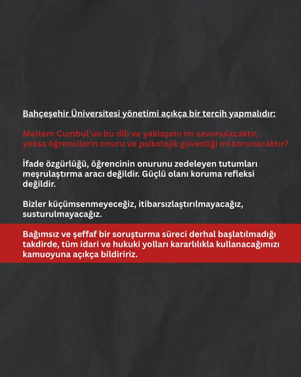 Bahçeşehir Üniversitesi Dayanışması olarak Sahne Sanatlarından arkadaşlarımızın okul yönetiminin paylaşımına cevabını paylaşıyoruz.
