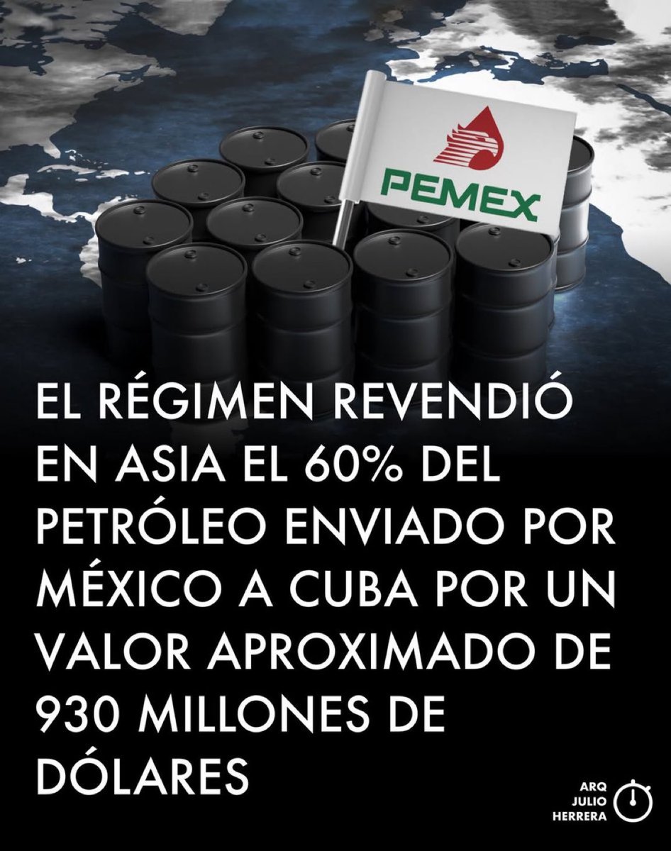¡Negocio redondo!

El <a href="/GobiernoMX/">Gobierno de México</a> regala por "ayuda humanitaria" millones de barriles de petróleo, Cuba los vende a China y se reparten la ganancia en lo oscurito.

<a href="/lopezobrador_/">Andrés Manuel</a> y su empresa "gasolinas del bienestar" es el ganador.