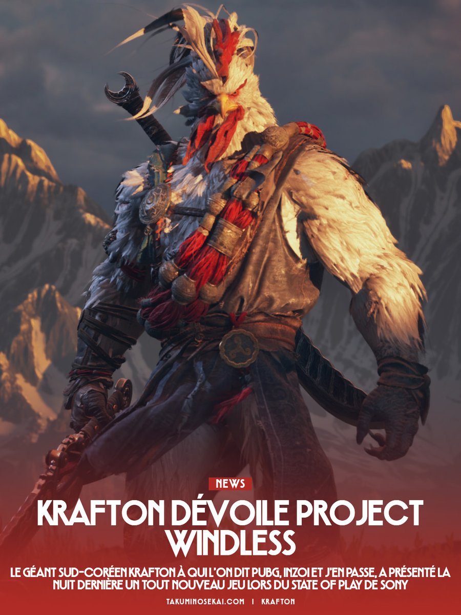 Takumi_no_Sekai's tweet image. Le géant sud-coréen Krafton à qui l’on dit PUBG, inZoi et j’en passe, a présenté la nuit dernière un tout nouveau jeu lors du State of Play de Sony
#Krafton #ProjectWindless
▶ Lien en commentaire
▶ Retrouvez l'article sur le site