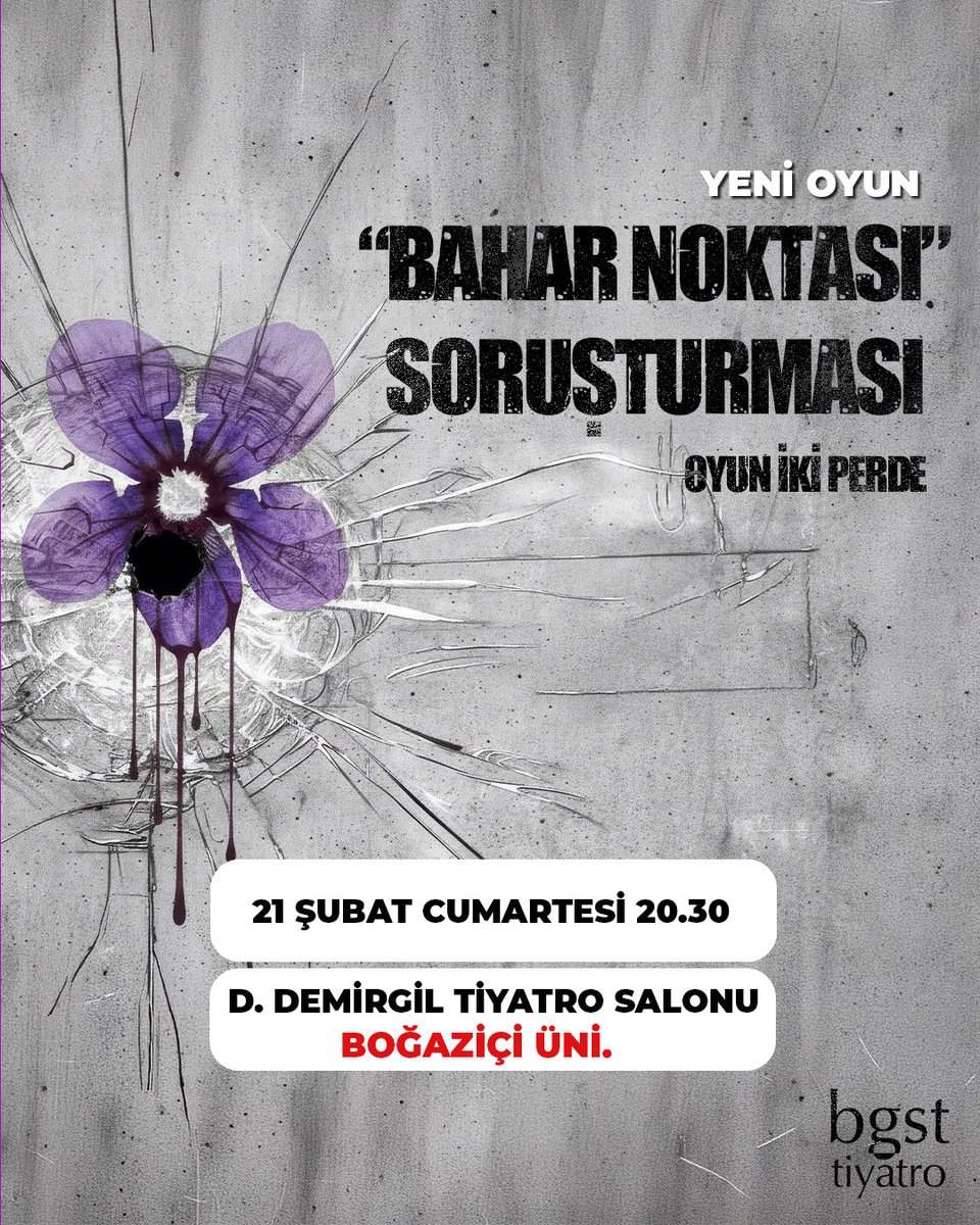 YENİ OYUN 🎭

“Bahar Noktası Soruşturması” prömiyerini yapıyor ✨

İletişim ve rezervasyon: 0535 524 02 18