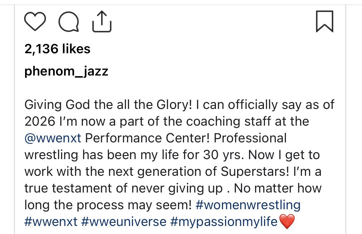 Former 2x WWE Women’s Champion and Wrestling legend Jazz announced on instagram that she’s now part of the coaching staff at the WWE Performance Center

Can’t wait to see the impact she has on the next generation!