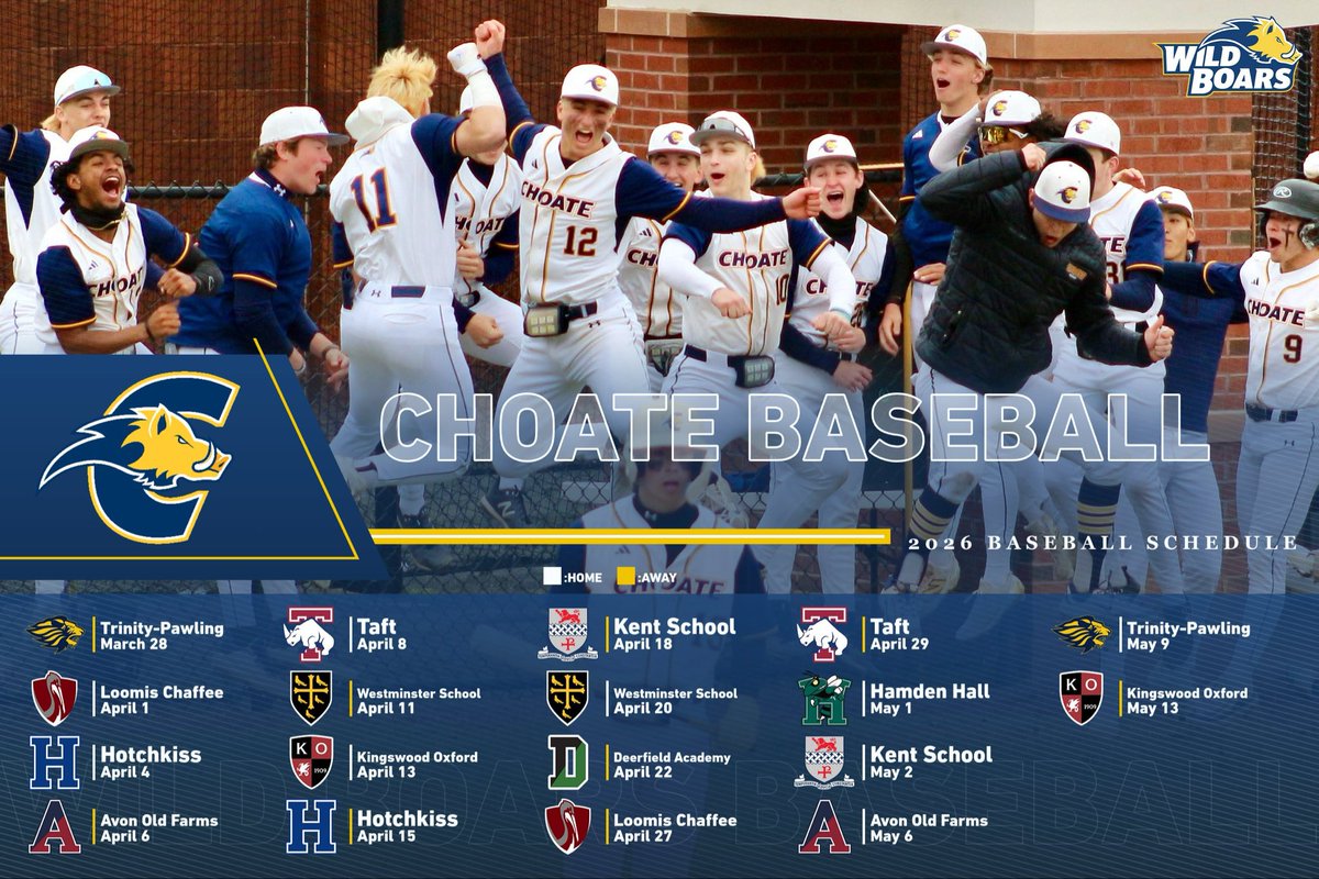 Mark your calendars 📆 for an exciting year of Choate Baseball season! 

@choateathletics 
🐗 #D.E.B.T