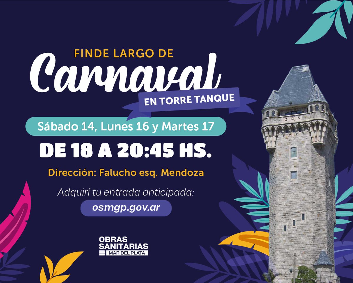 😀 El finde XXL, ahí nomás. ¿Cómo te estás preparando? Recordá que por la tarde te vamos a estar esperando en la Torre Tanque.

☑️ Construcción estilo Tudor.
☑️ Escalera de 194 peldaños hasta el mirador.
☑️ Viejas válvulas del sistema.

📍Tu lugar está en goo.su/j4XdzF