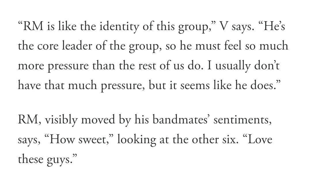 RM_TeamIna's tweet image. Pendapat Taehyung tentang Namjoon

🧸RM seperti identitas grup ini.

🧸Dia adalah pemimpin inti grup, jadi dia pasti merasakan tekanan yang jauh lebih besar daripada kami semua. Biasanya aku tidak merasakan tekanan sebanyak itu, tapi dia merasakannya.

🐨: Manis sekali
*sambil…