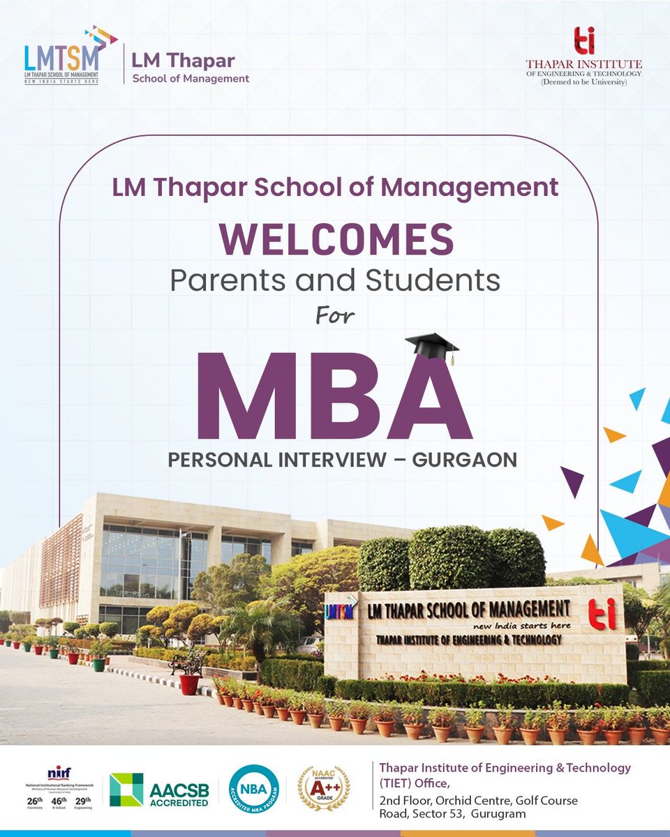 This is more than just an interview, it’s the first step toward joining a community of innovators and change-makers.

We can't wait to hear your stories and see the vision you bring to the table. See you at the Orchid Centre!

#LMTSM #MBA2026 #FutureLeaders #ThaparInstitute