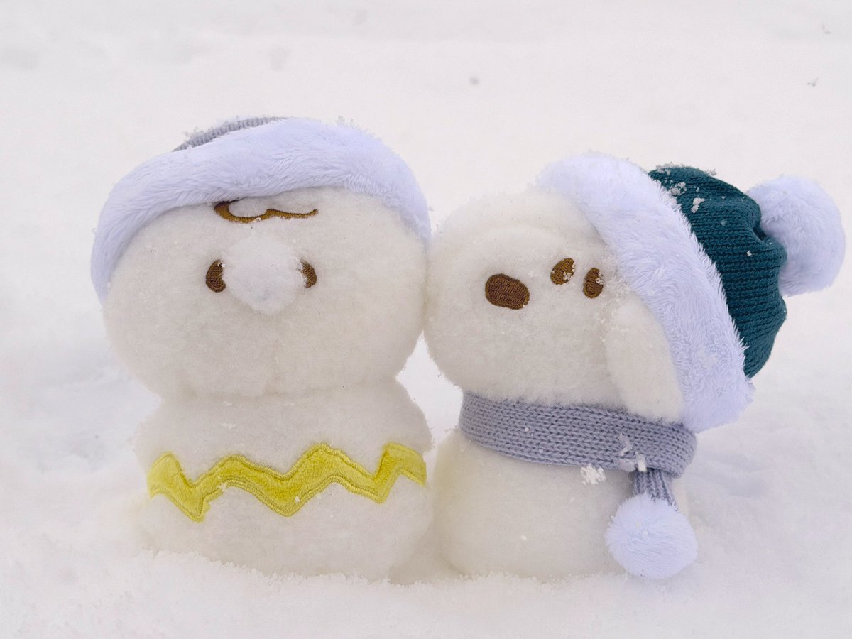 雪だるまでも仲良し⛄️💛🖤🤍 #USJファン #スヌーピー #チャーリー