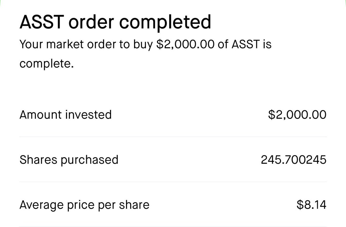 Another $2,000 into ASST.

For some reason a lot of idiots capitulated on this stock because of a reverse stock split that has absolutely nothing to do with the Bitcoin NAV or the leverage.

0.91 EV mNAV discount for Bitcoin exposure PLUS 49.4% Bitcoin amplification.

When you