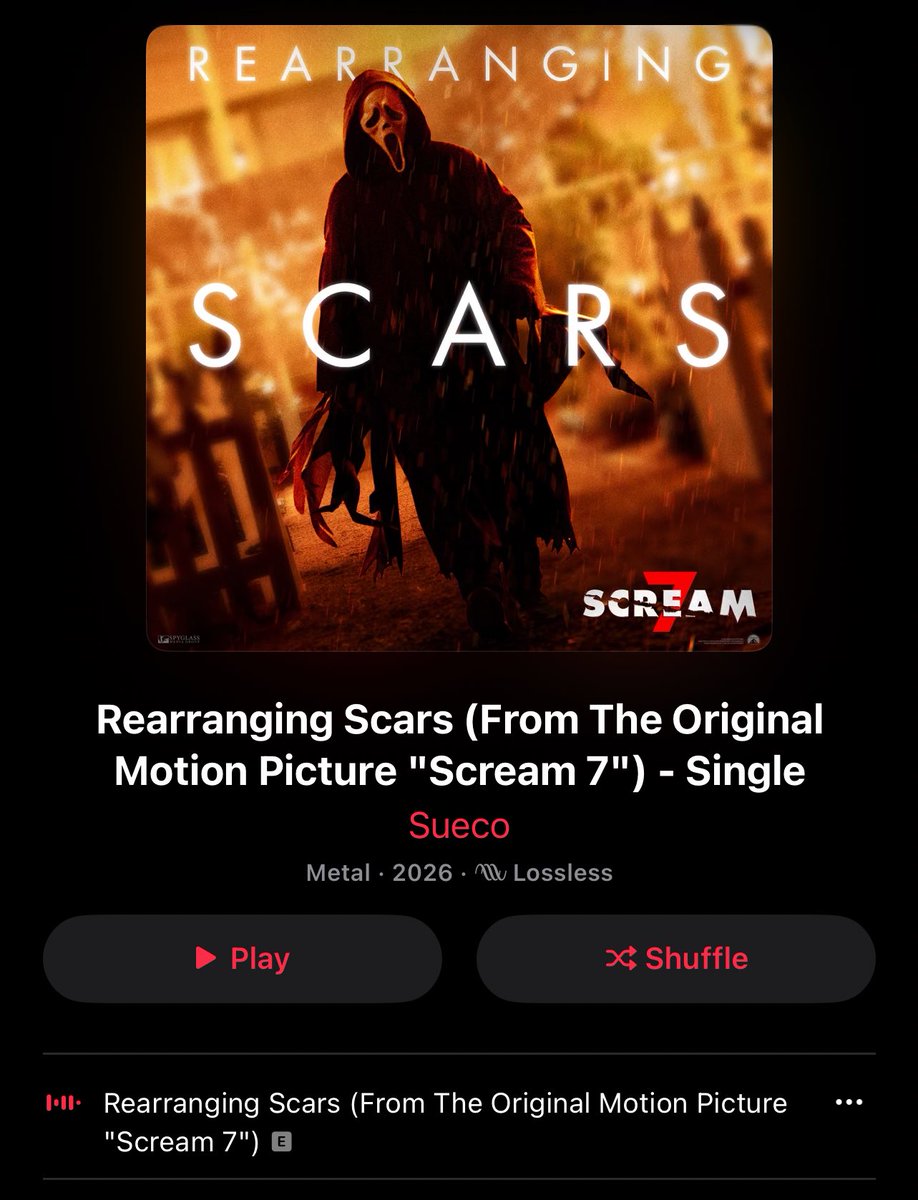 britneyvinyl's tweet image. ‘Rearranging Scars’ by Sueco from the #Scream7 soundtrack is here!!! I’m really loving that they’re delivering the original trilogy rock sound.