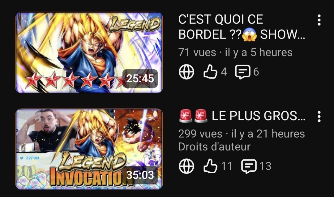 Merci beaucoup pour vos retour les fréros 💪
Cest peut etre pas grand chose quand on compare aux autres mais ça fait quand meme plaisir !
J'essaierai de vous proposer un peu plus de contenu dans les jours a venir 🫶
#DBLegends