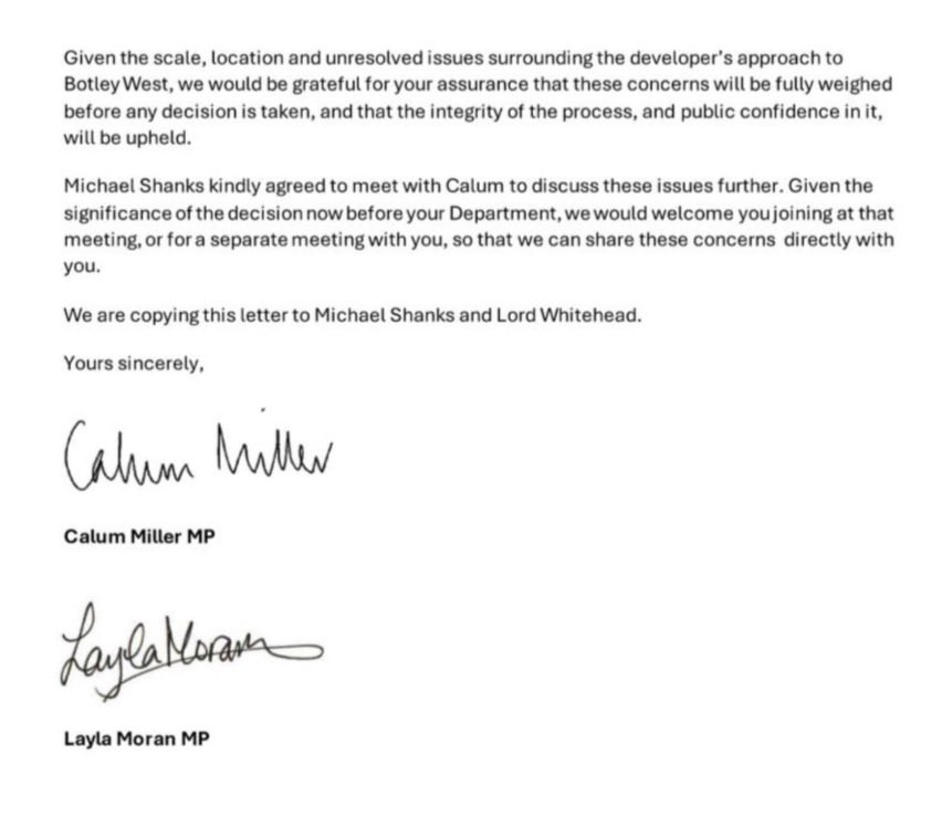 CumnorPC's tweet photo. Strongly argued &amp; well evidenced letter to ⁦@Ed_Miliband⁩ from ⁦@DrCalumMiller⁩ &amp; ⁦@LaylaMoran⁩ about impending #botleywest decision ⁦@BBCOxford⁩ ⁦@TheOxfordMail⁩ ⁦@stopbotleywest⁩ https://t.co/ofCbf2fOKZ