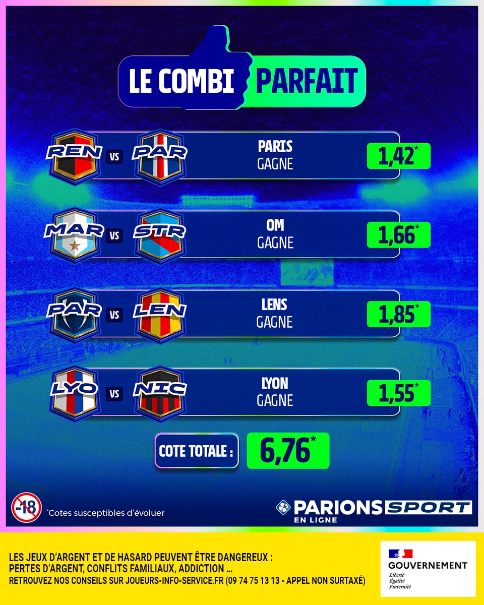 🤩 Votre #CombiParfait du week-end 🇫🇷

🤔 Ça fait 3/4 ? 👉 5x20€ de freebet
🤔 Ça fait 4/4 ? 👉 10x20€ de freebet

Pour jouer : 
🤝 RT + Follow

🗓️ TAS le 16/02
📃 Règlement : bit.ly/45Ljuky
