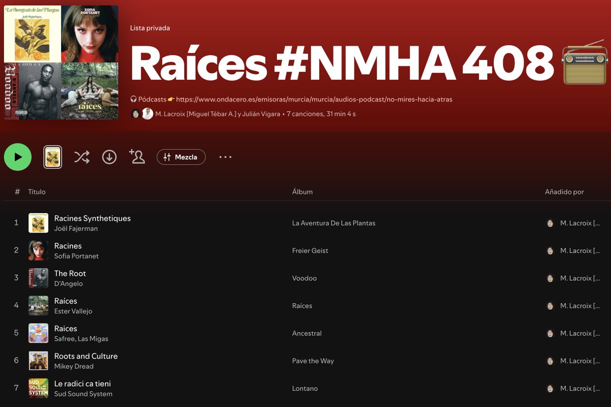 Gracias🙏🏼 x escuchar🎧 el pódcast🎙(≈15’’) del #NoMiresHaciaAtrás nº 408📻, especial Raíces🫚, con: #JoëlFajerman #SofiaPortanet #TheRoots #DAngelo #EsterVallejo #Safree #LasMigas #MikeyDread #SudSoundSystem #AlessiaLongo… ojalá te agrade.

👂👉 bit.ly/NoMiresHaciaAt…