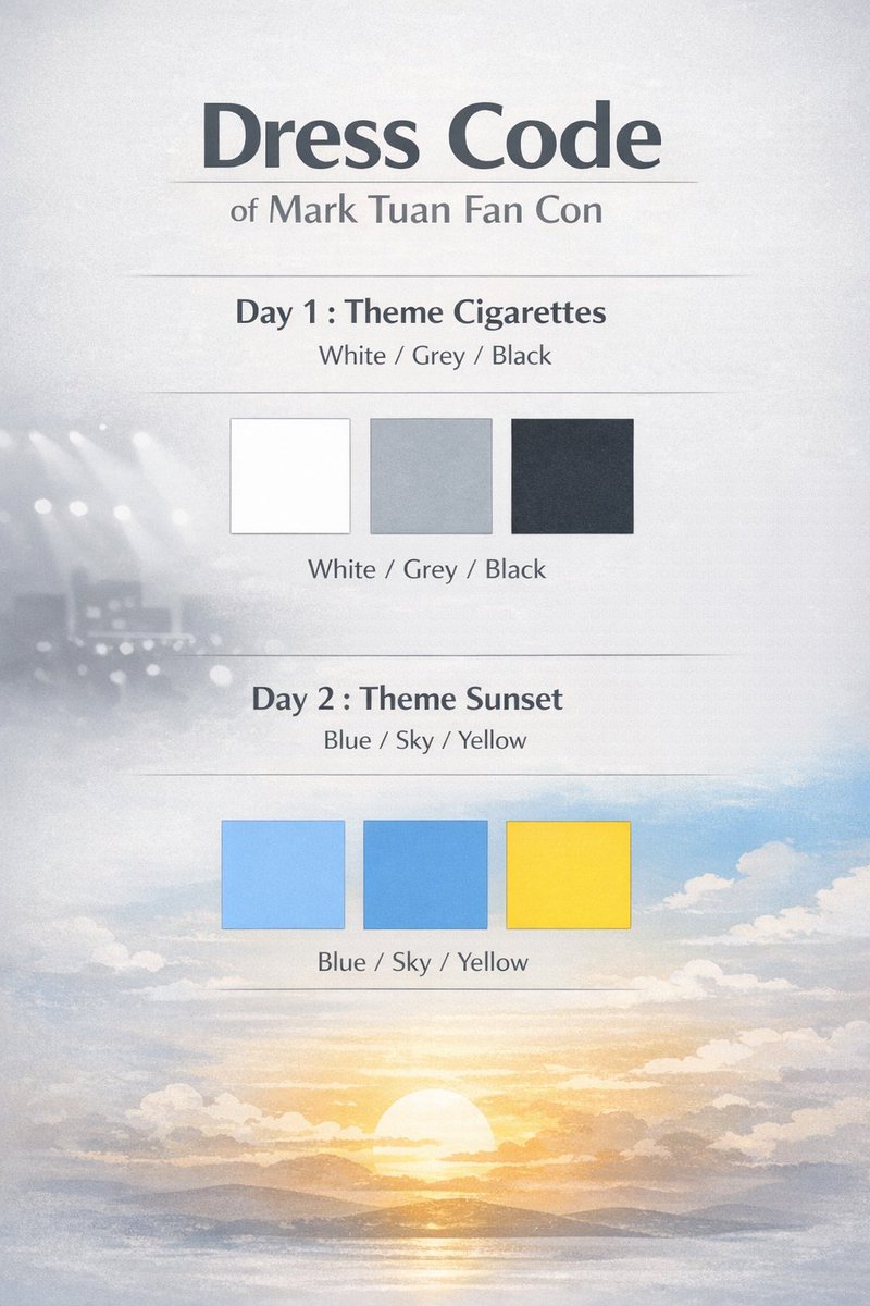 withyouMT_TH's tweet image. Dress Code สำหรับแฟนคอนของมาร์ค🐰

Concept : Silhouette Albums
Day 1 : Cigarettes 🚬
Day 2 : Sunset 🌅

**ทางบ้านขออนุญาตเน้นย้ำว่า เป็นการเสนอแนะแนวทางเท่านั้น ไม่ได้เป็นการบังคับแต่อย่างใด หากใครไม่สะดวกสามารถหยิบ outfit…