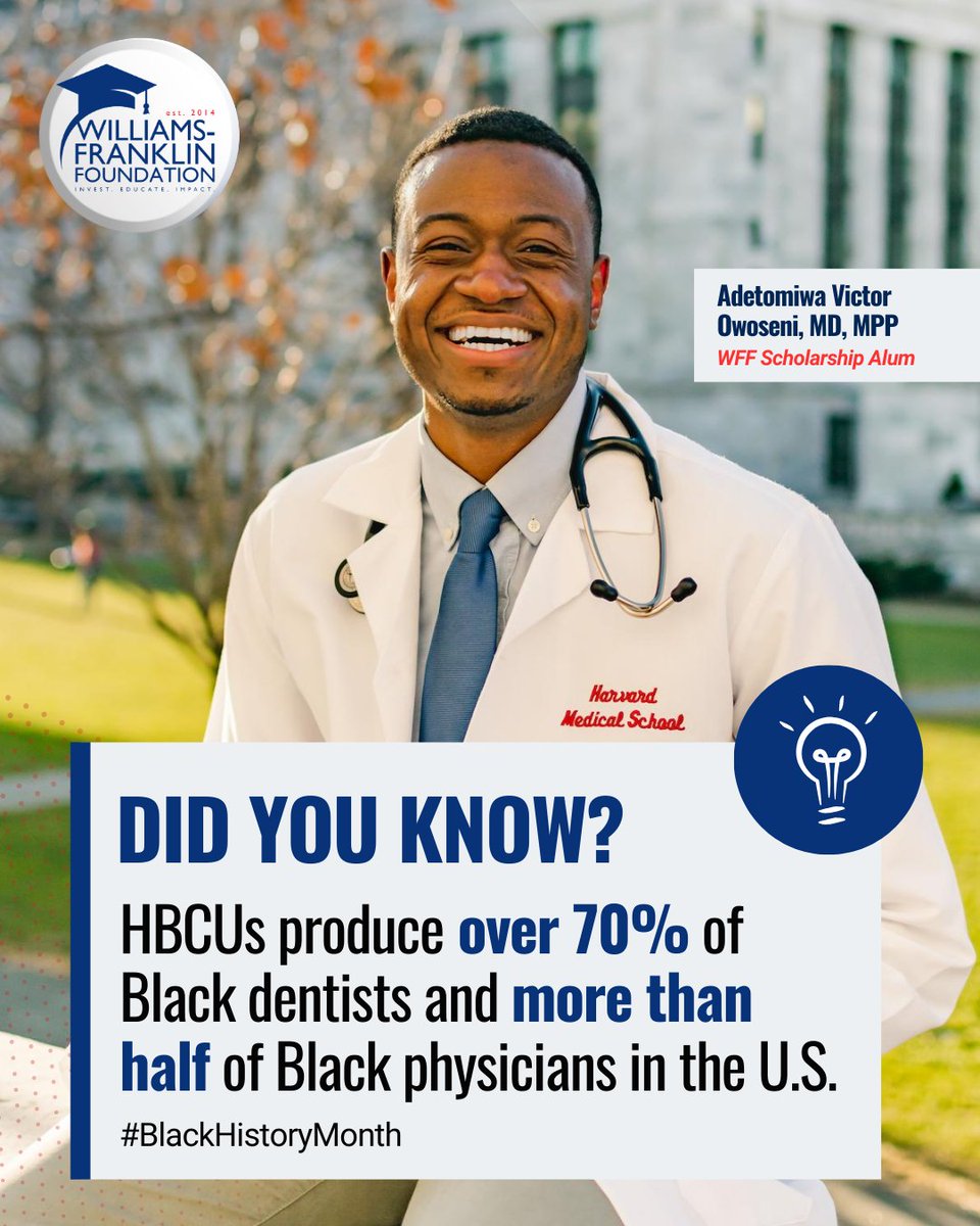 Did you know? #BlackHistoryMonth

HBCUs produce over 70% of Black dentists and more than half of Black physicians in the United States. This impact goes far beyond degrees.

Black history isn’t just something we remember. It’s something we build. 

#HBCUFacts #WFF #MedicalField