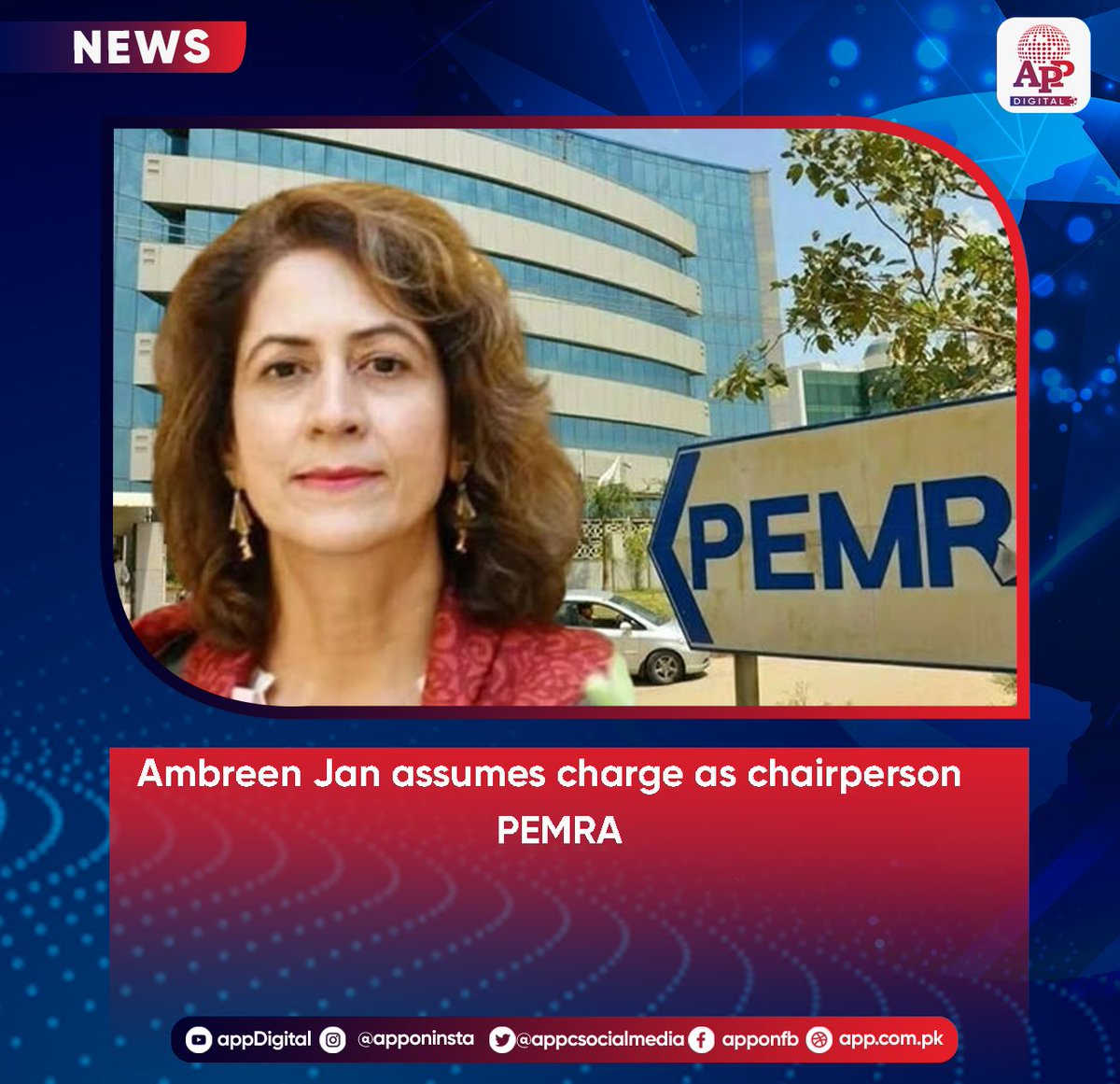 appcsocialmedia's tweet photo. Ambreen Jan assumes charge as chairperson PEMRA
#AmbreenJan #PEMRA #MediaRegulation #ElectronicMedia #PakistanMedia #BroadcastingAuthority #MediaTransparency #MediaOversight #Pakistan #RegulatoryAuthority https://t.co/UNZycF50ED