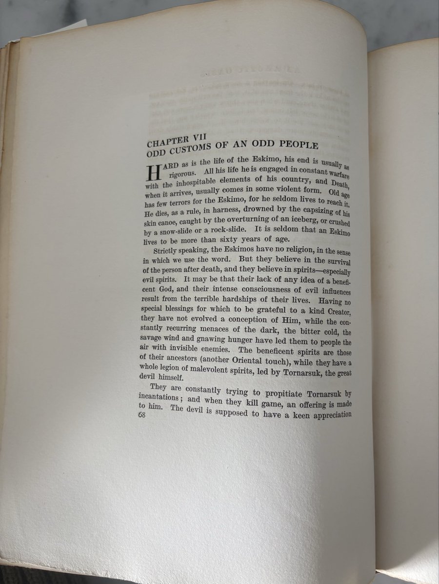His account of Eskimo culture is pretty fascinating. They believed in the devil but had no conception of God. When a man died his dogs were killed and sent with him to the afterlife. When a woman died, her baby was sometimes strangled and buried with her. They were incredibly