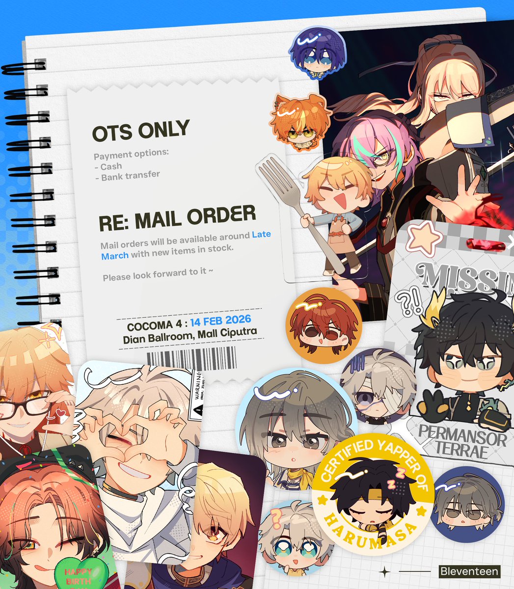 [RTs are appreciated]

Thea's #Cocoma4Catalogue
OTS only! I'll be cosplaying as Nagi tmrw~💐

🗓️ 14 Feb 2026
📍 Table A81-82 (Shrimp House)

✦ 18TRIP, PJSK, HSR, ZZZ, Genshin, Vocaloid (KAITO)

Restocked with new items👀 See you at <a href="/cocoma_day/">Cocoma4! 14 Feb '26 Mall Ciputra JKT.</a> #COCOMA4 ‼️
[1/5]