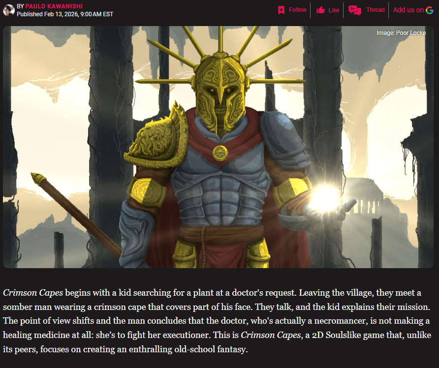 poorlocke's tweet photo. Thank you @alucarti for the beautiful article on Crimson Capes! https://t.co/VtKioOSS4O