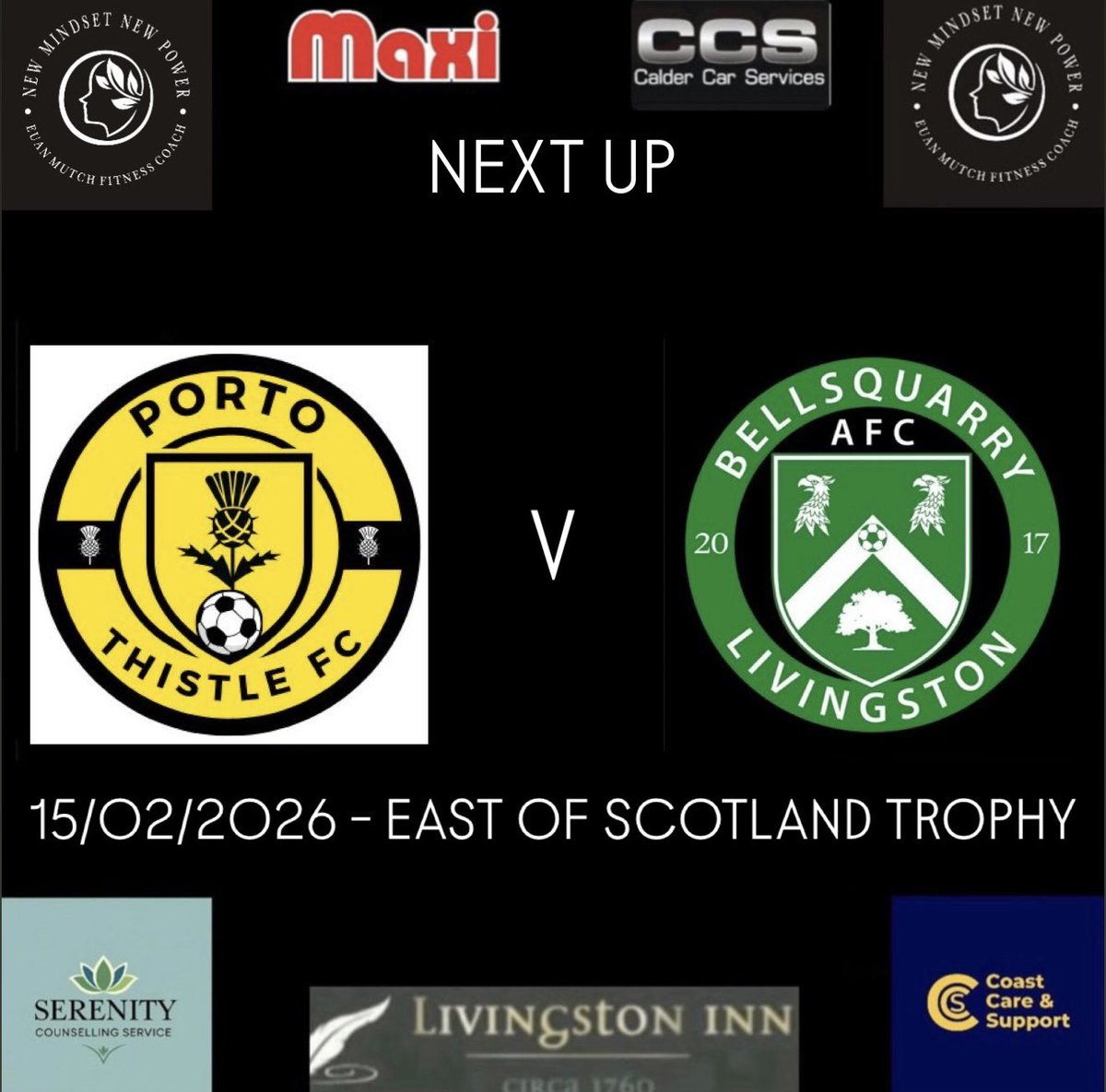 Bellsquarry_AFC's tweet image. Up next this Sunday is a return to the East of Scotland Trophy - with a place in the quarter finals at stake as we visit Porto Thistle.

⏰ - 11:30am Kick Off
📍 - Jack Kane Sports Centre, EH16 4ND
🏆 - East of Scotland Trophy - Round of 16