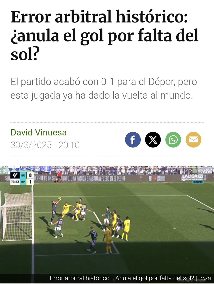 Conacho, no teu estadio anulouse o primeiro gol por falta do sol ao porteiro en toda a historia do fútbol.