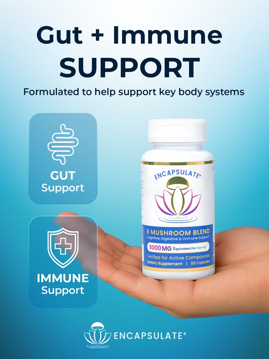 Our 6 🍄‍🟫 Blend supports gut &amp; immune health while fitting seamlessly into your everyday habits. 

Premium, fruiting body extracts and a capsule format designed for consistency, it’s an easy way to support your routine—day after day.

EncapsulateUSA.com

#6MushroomBlend