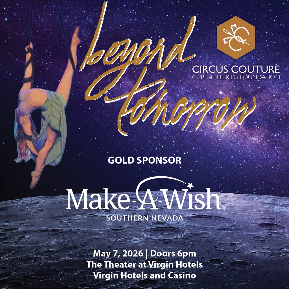 The best Circus Couture, Beyond Tomorrow, is coming to The Theater at Virgin Hotels May 7, 2025. Deepest thanks to our outstanding community partner, @Make-A-Wish Southern Nevada for being this year's Gold Sponsor. Become a sponsor today: give.cure4thekids.org/campaign/74517…