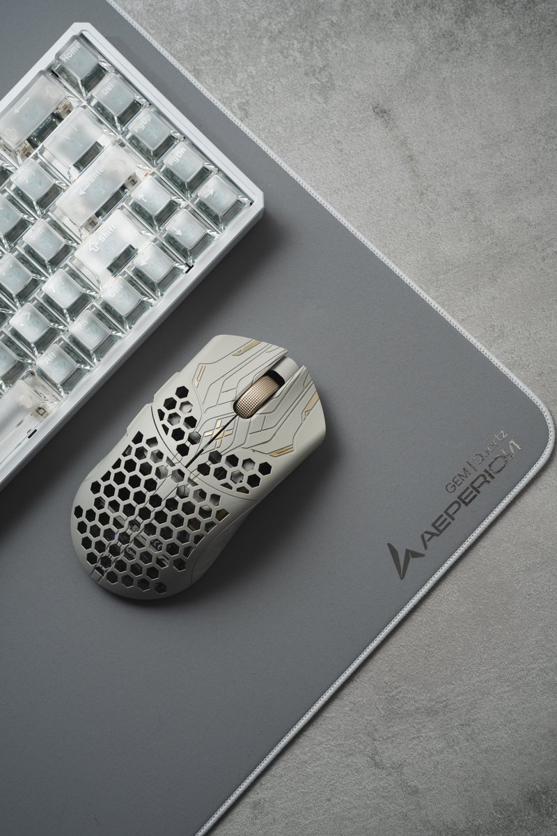 AEPERION

Three different surfaces that share the same unique unboxing experience with several goodies.
At $44.99 in each package, you will find:

- Dampener mat for keyboards
- Transparent Grips
- 20 Pom Dots
- Steel Community Key

Keep an eye on them 👀