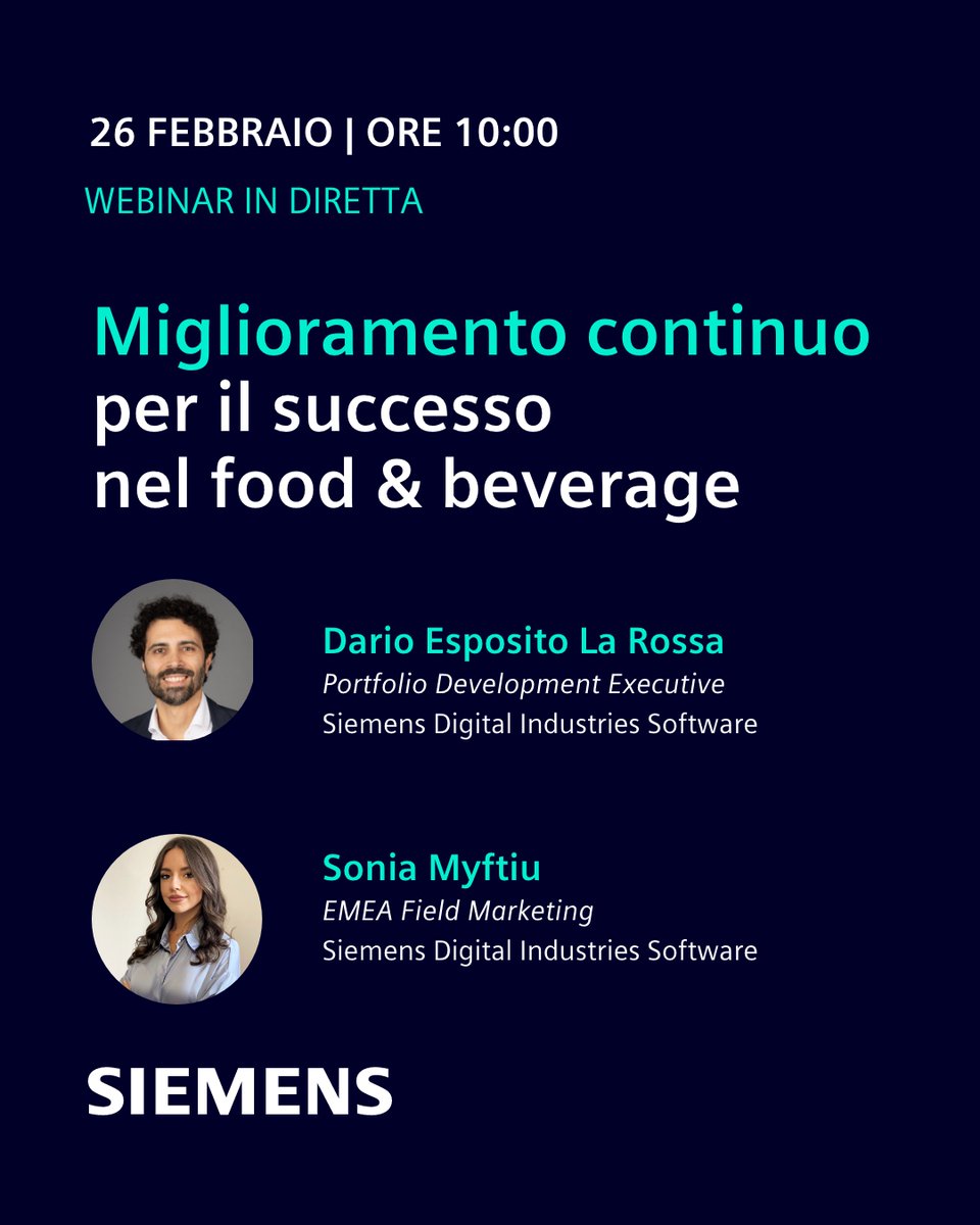 Obiettivi di produzione difficili da raggiungere con i costi sotto controllo?
⏩ Il 26 febbraio unisciti alla live con Siemens Digital Industries Software: AI e manutenzione predittiva per più efficienza, meno fermi e consumi ottimizzati.
👉 Registrati: sie.ag/76U9zN