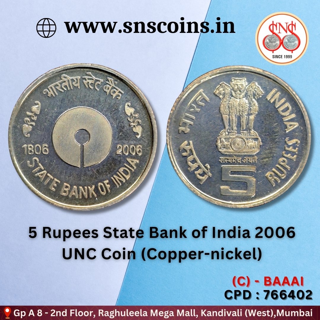 siddharthNS's tweet photo. 5 Rupees State Bank of India 2006 UNC Coin (Copper-nickel)
For online purchase visit
👇
https://t.co/nD3i2BtnHJ / https://t.co/IzKBxcSRzl
#numismatist #coincollecting #collection #SNSCoins #Numismatics #IndianCoins #coin #snscoins #india #collections #mumbai #instagramsnscoins https://t.co/qep23hQ8VK