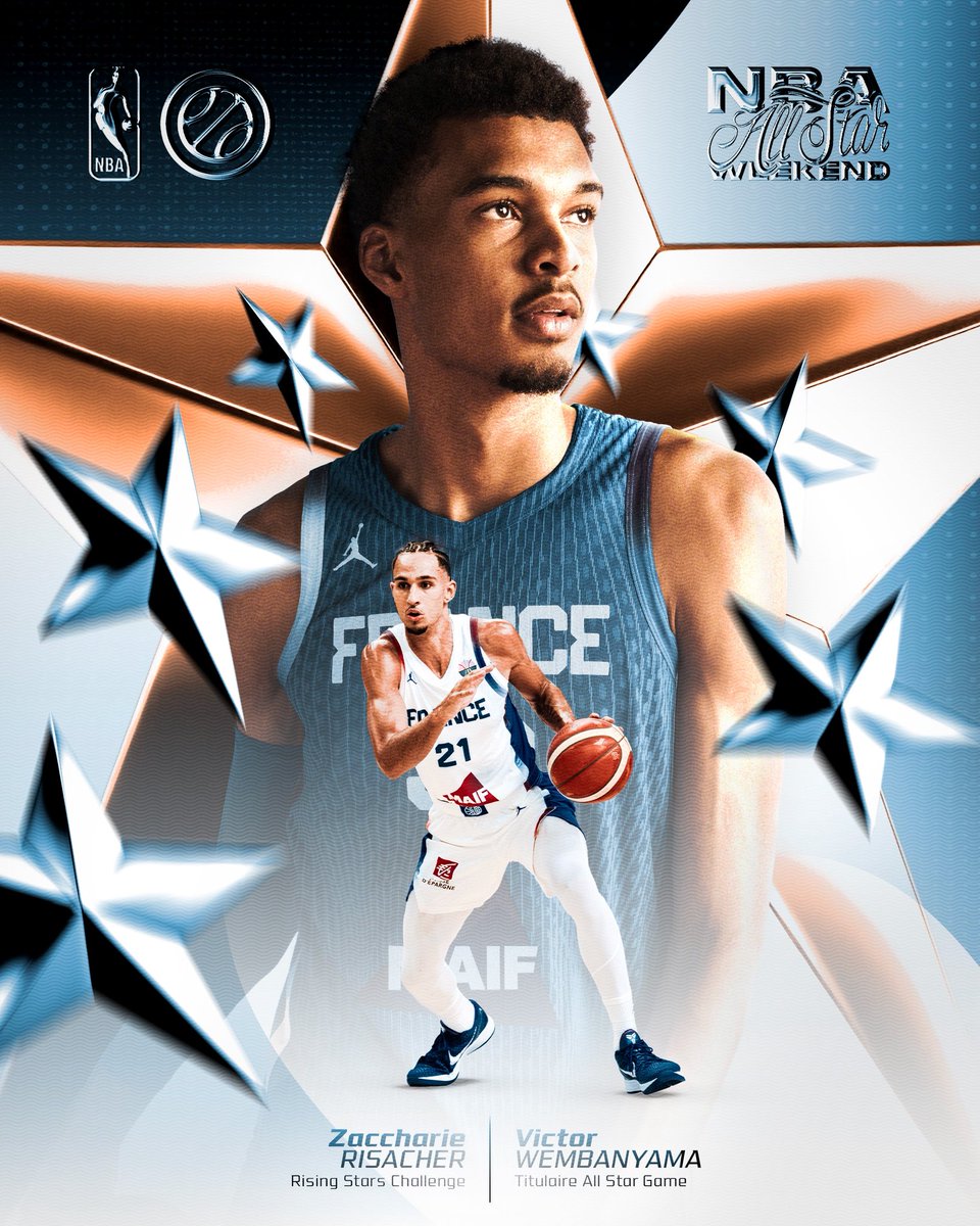 FRABasketball's tweet photo. 𝐀𝐋𝐋-𝐒𝐓𝐀𝐑𝐒 ✨

C’est le @NBAAllStar week-end où joueront Zaccharie Risacher au Rising Stars Challenge et Victor Wembanyama au All-Star Game 🚀

#TeamFranceBasket | #PassionnémentBleu https://t.co/HQ6VROv0Cf