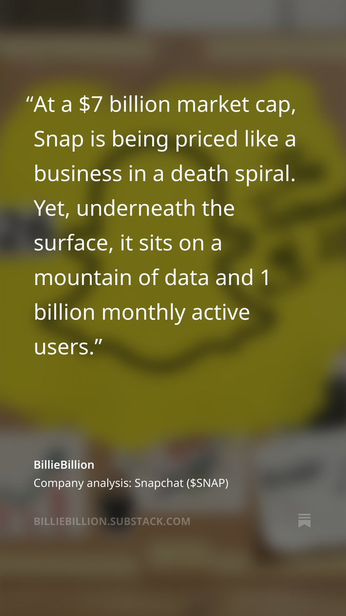 $SNAP Snapchat is going to be the ’turnaround of 2026’. With 1 billion MAU and average app opening frequency of 30-40 times per day(!) even a monkey would manage to turn this platform profitable🐵 💸 billiebillion.substack.com/p/company-anal…