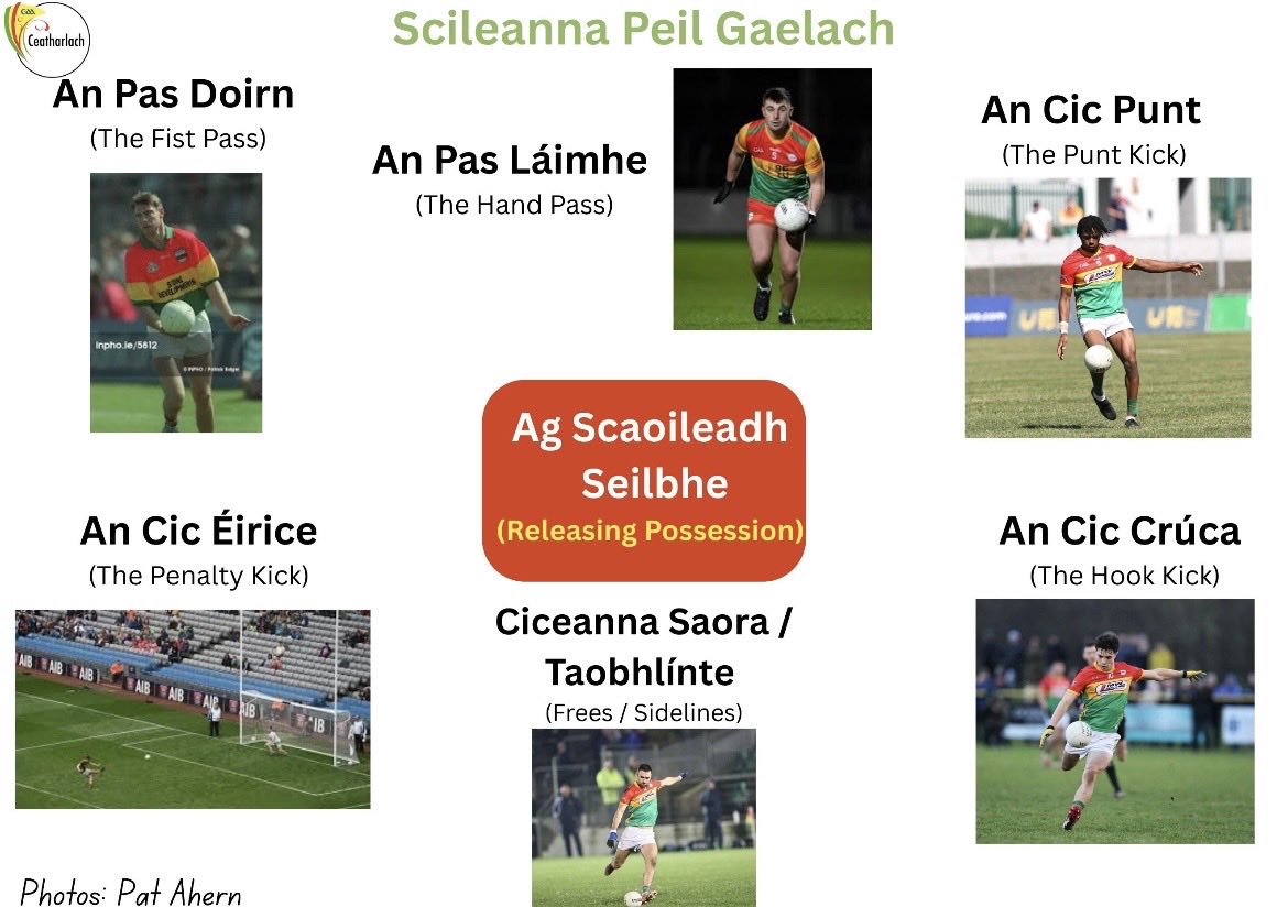 Tá foireann shinsearach peile Cheatharlach ag imirt as baile i gcoinne Thiobraid Árann an Domhnach seo agus is deis iontach í chun do chuid Gaeilge a fheabhsú.
Thíos gheobhaidh tú cuid de scileanna an chluiche as Gaeilge ionas gur féidir leat iad a úsáid ag an gcluiche🇲🇱🇲🇱🇲🇱