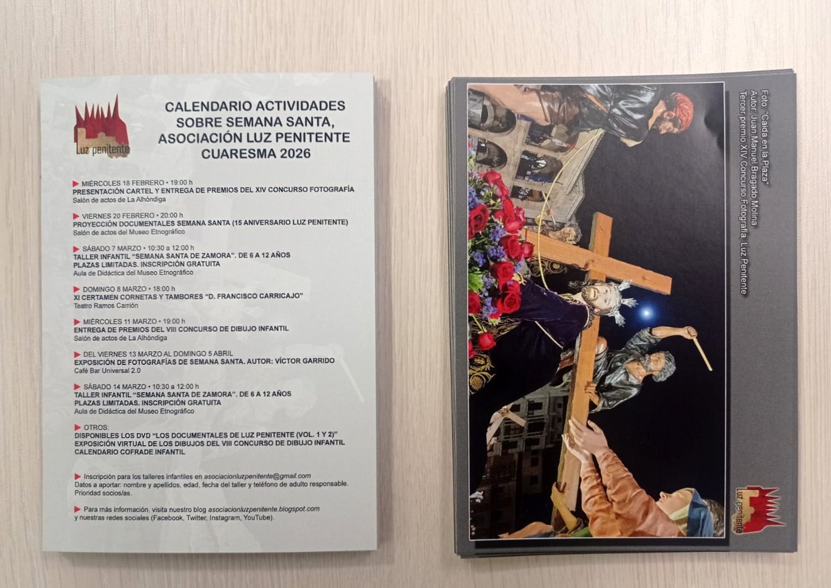 Ya están disponibles los programas con nuestro calendario de Cuaresma, para anunciar las actividades, en los siguientes puntos: las dos oficinas de turismo, el Palacio de La Alhóndiga y/o los lugares donde realizamos nuestras actividades.