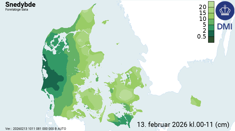 Dänische Wetterbehörde veröffentlichte Schneetiefen-Messungen vom 13. Februar